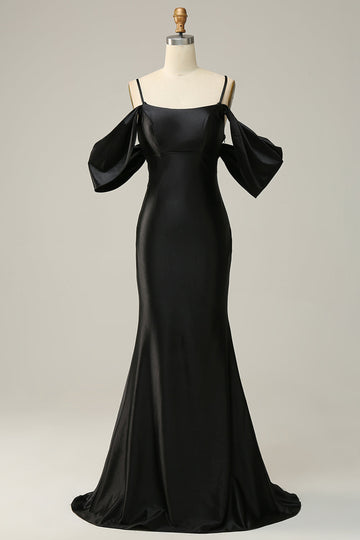 Mermaid Off the Shoulder Black Open Back Long Ball Dress